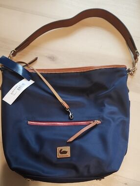 Canvas Dooney & Bourke Navy Hobo Bag with Pouch and attached Keychain